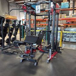 MARCY SM-7553 Home Gym Smith Machine Squat Rack Power Cage with Olympic Bench  