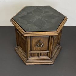 Soapstone Top Hexagonal Nightstand End Table Accent Table Lotus Flower. Bohemian Art Deco #1