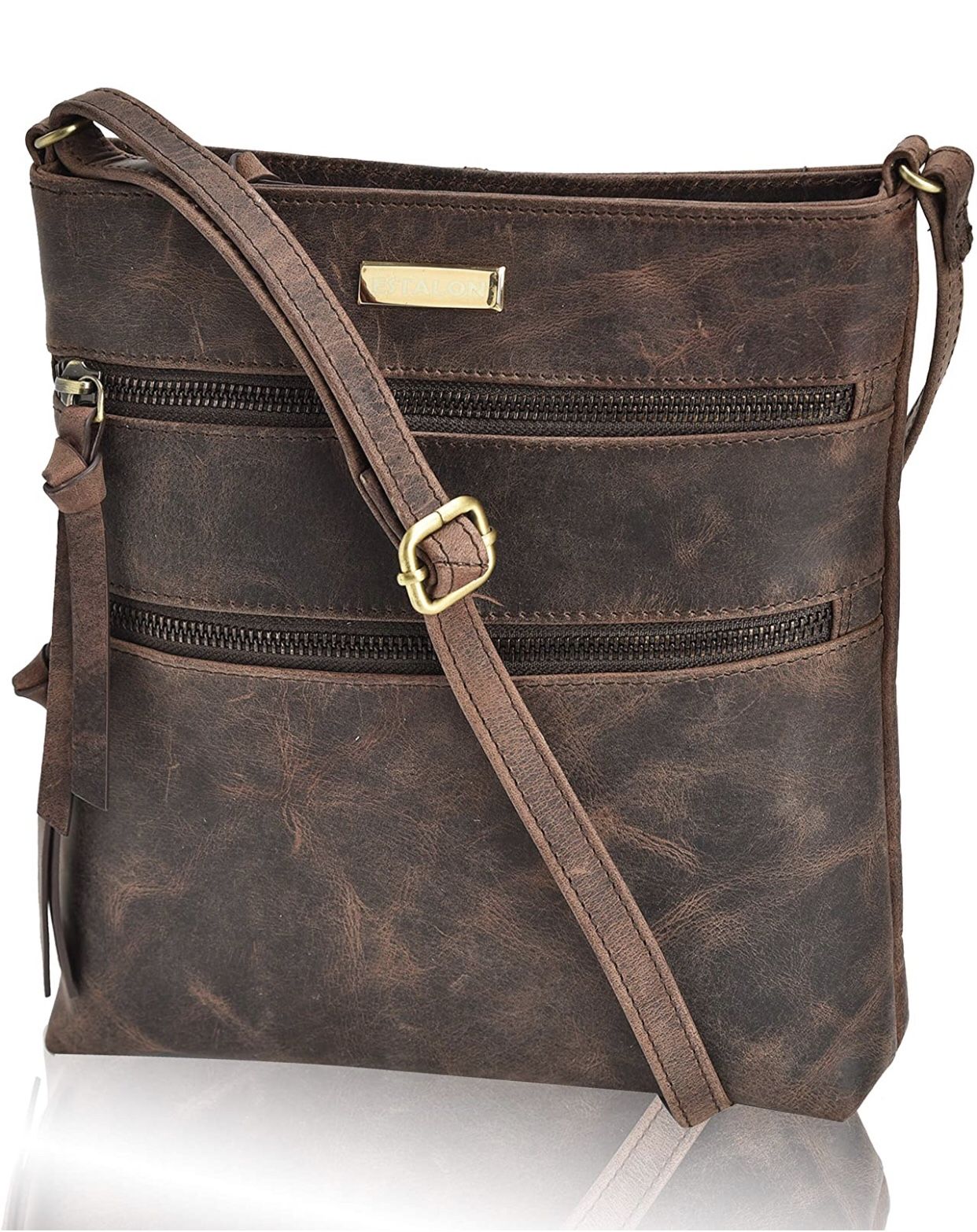 Estalon Genuine Leather Crossbody Purse Women - Over the Shoulder Sling Handbag- Mocha