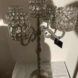 5 Armed Crystal Candelabra Tea Lights Silver SPARKLY