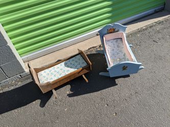 2 vintage wooden baby cradle for doll play toy antique old wood