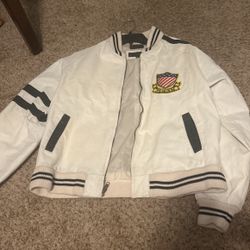 White Leather Varsity Jacket 