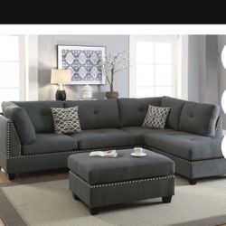 3Pc Sectional With Ottoman Set 