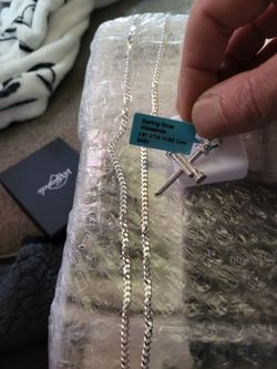 Sterling silver chain charm key and cross