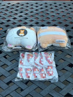 Nayo The Corgi Lot 2 Car Neck Pillows + 10 Deer Keychain Buddies Plush NWT