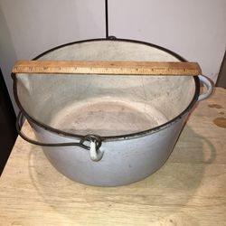 Antique Vintage Cast Iron Pot Bucket Light Gray Marked 8