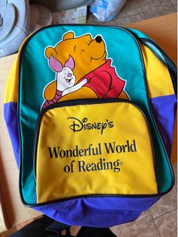 Vintage 90s Y2K Disney Small Backpack Winnie the Pooh Wonderful World of Reading