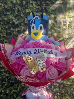 Blue birthday forever flower arrangement