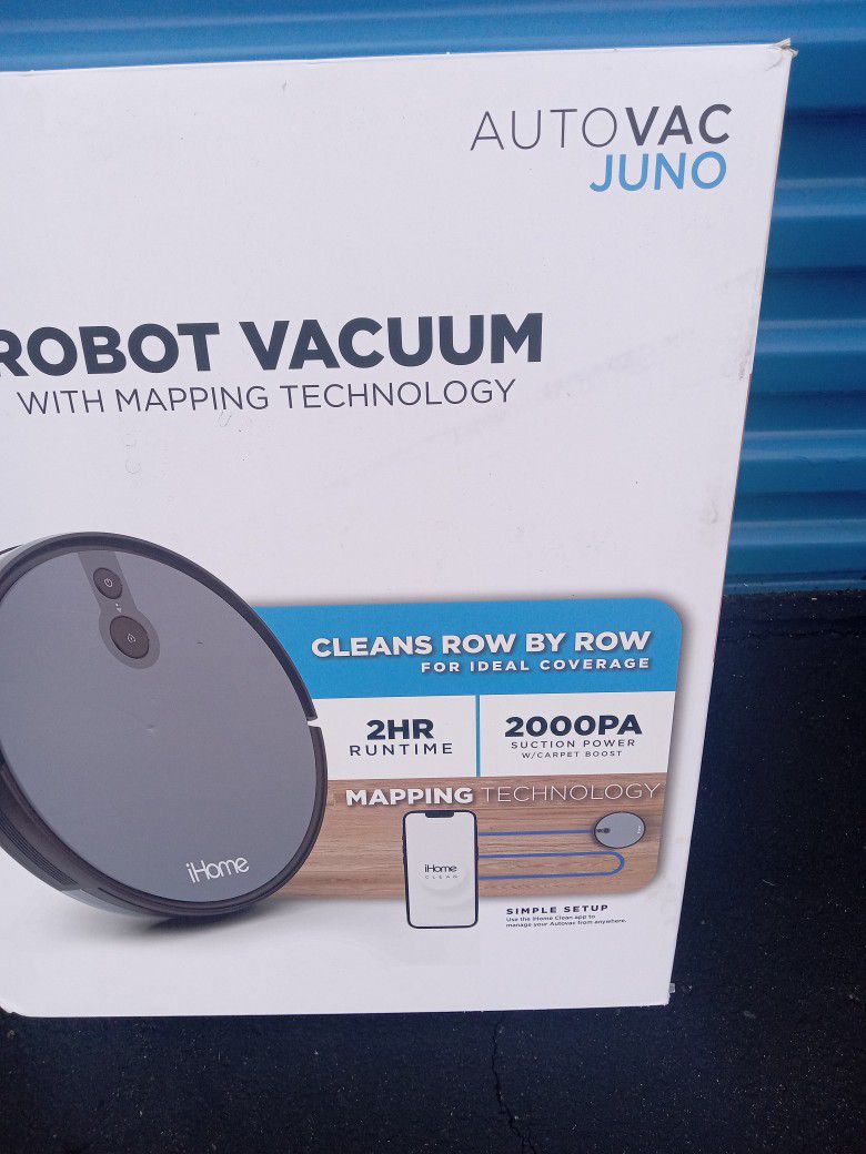 iHome AutoVac Juno Robot Vacuum With Mapping Technology 2000pa Strong Suction Power 100 Minute Runtime App Connectivity