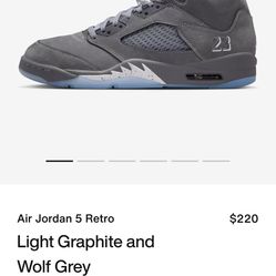 Nike Jordan Wolf Grey 5s Size 6.5y , 10.5