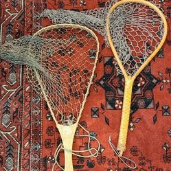 2 VINTAGE FLY FISHING ANGLERS FISH NETS  - STORAGE UNIT FIND