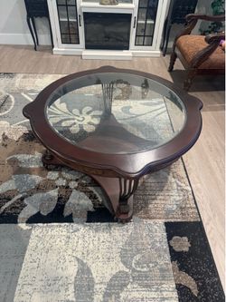 Cherrywood Glass Roubd Coffee Table 42x20”