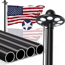 New And Well Packaged 11 Gauge Heavy Duty Flag Pole Kit with 136 LED Ultra Bright Solar Light, 2.3 mm Thick Flagpole 20FT for Outside House in Ground,