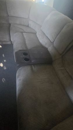 Gray Fabric Sectional Sofa with Cup Holders