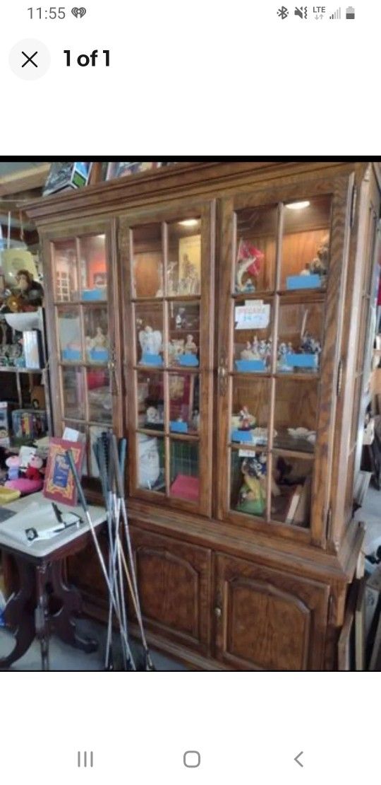 DREXEL OAK CHINA CABINET 6' 10" TALL Lighted