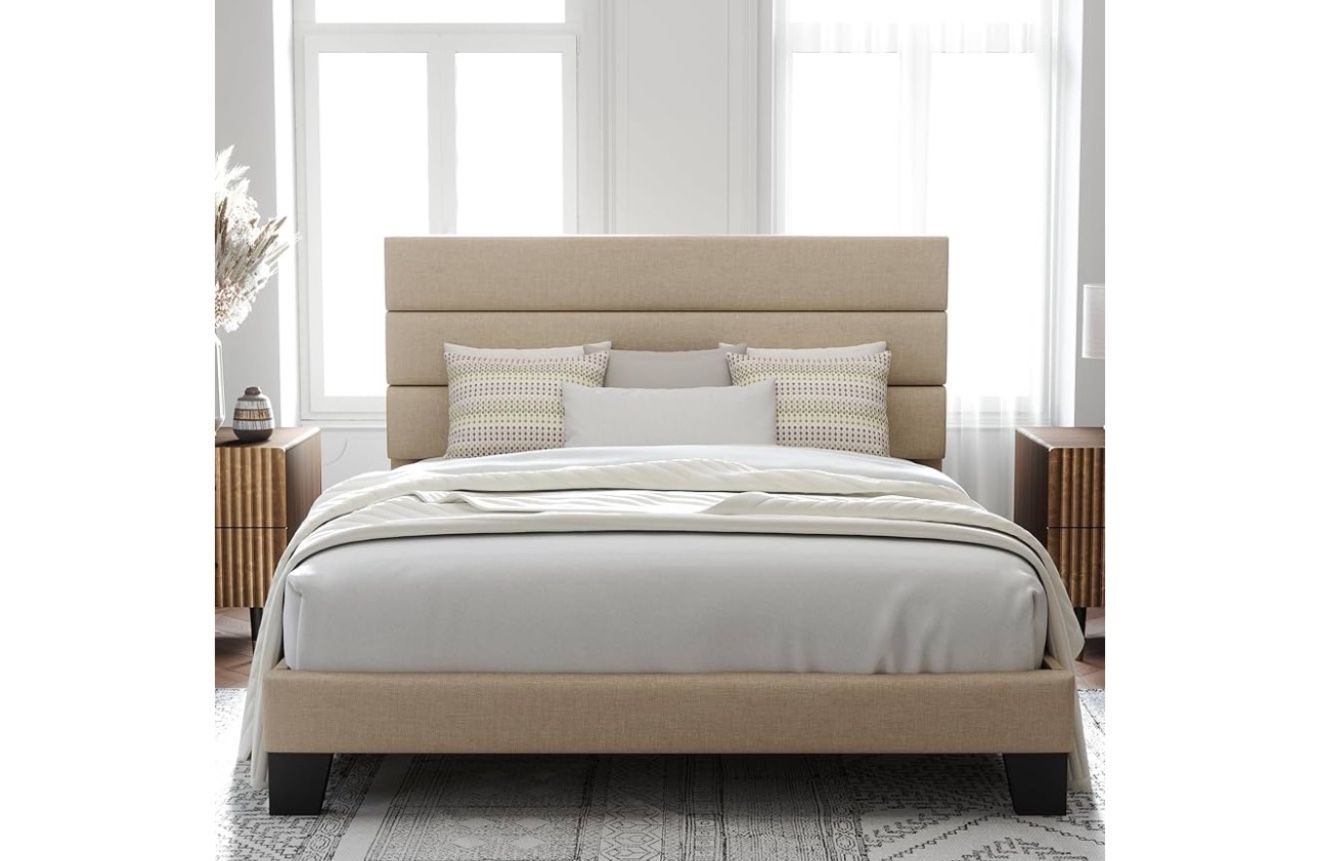 Bed And Frame Set -Beige And White Bed