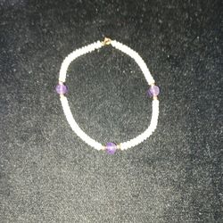 14kt Gold Bracelet with 14kt Gold Beads, Amethyst Stone and  Pearls