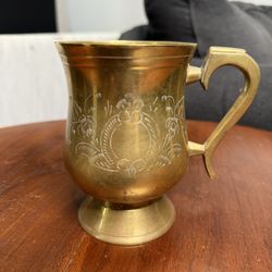 Vintage Brass Cup Engraved Wine Cup