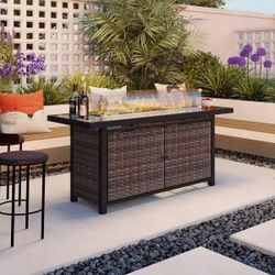 57 in. 50,000 BTU Propane Gas Fire Pit Table with Glass Wind Guard