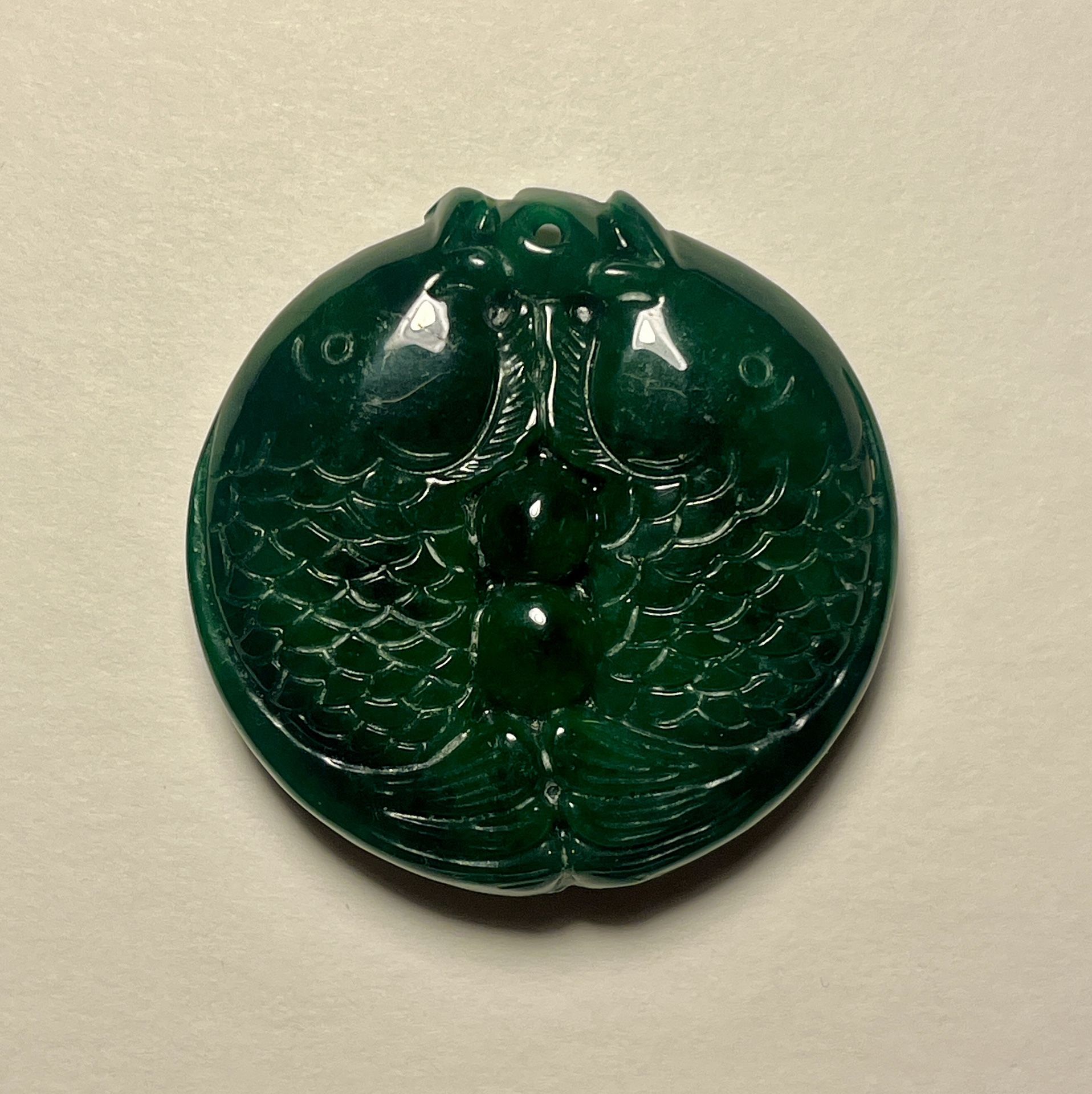 Jenuine Rare Green Color Jade Hand Carved Pendant Double Sided Koi Fish