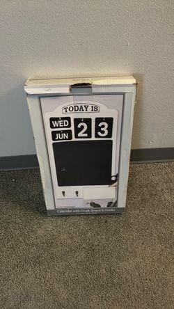 Calendar with chalkboard and hooks