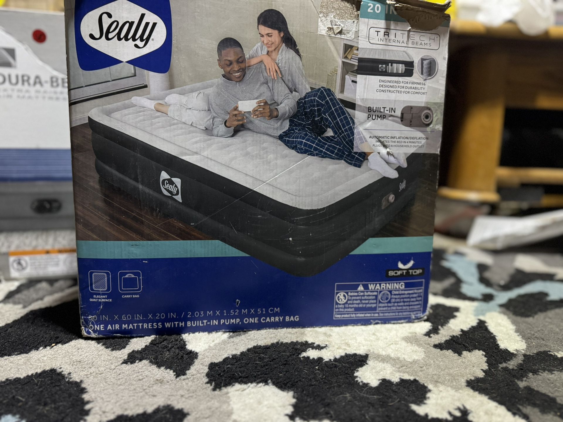 Sealy Tritech 20" Air Mattress Inflatable Bed Queen with Built-In AC Pump