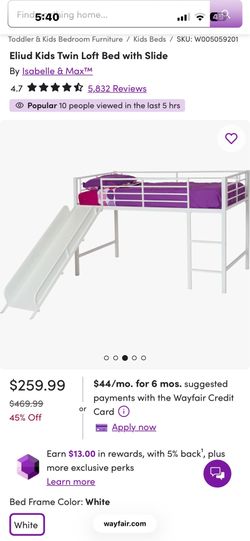 Twin White Metal Short Loft Bed with Slide OR custom 3 story bunk bed