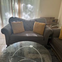 Grey Couch Two Piece ( Three Tables)