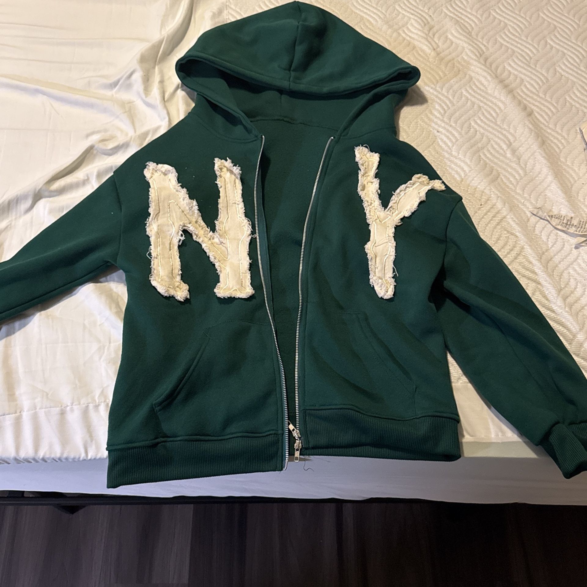 NY Green Zip Up Hoodie Size S