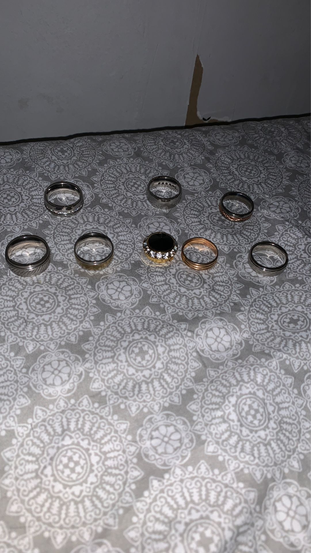 Rings and gemstone pendant