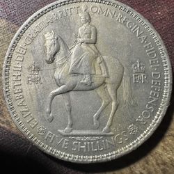 Vintage 1953 Queen Elizabeth II Five Shillings Coin