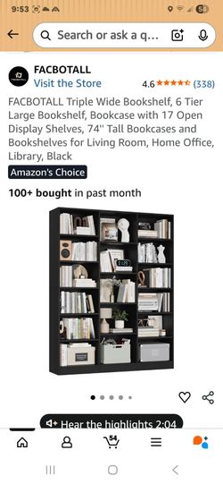 Triple wide 6 Tier Large Bookshelf