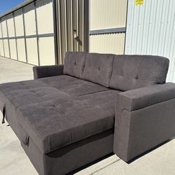 Brand New Espresso Sofa Bed With Storage Chaise 