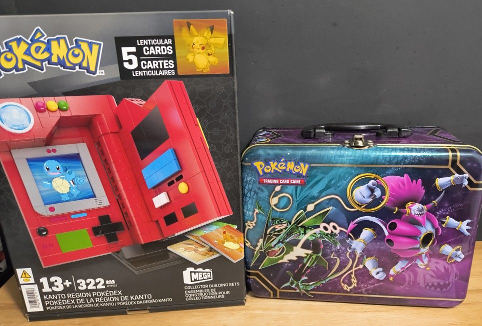 POKEMON Mattel MEGA Collector Build Set KANTO Region POKEDEX 5 W/ Pokemon Tin Bx
