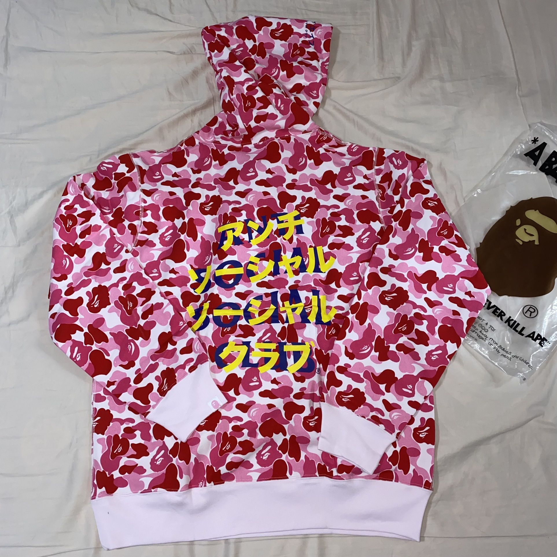 bape x assc pink camo hoodie size L and XL