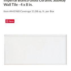 Imperial Bianco Gloss Ceramic Subway Wall Tile - 4 x 8 in.