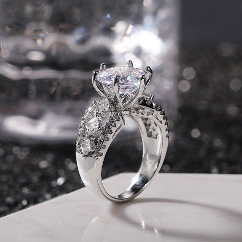 "Beautiful Hollow Luxury CZ Silver Wedding/Promise Ring for Women, K787