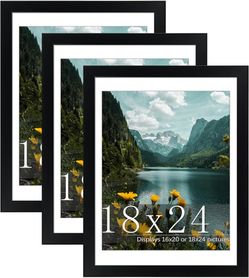 Picrit 18x24 Picture Frame 3 Pack, Black Poster Frame, Display Poster 16 x 20 with Mat or 18 x 24
