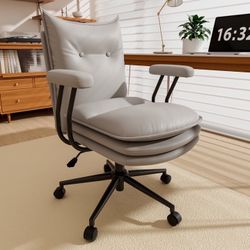 HomeZeer PU Leather Office Chair with Wheels, Mid Back 300lbs Desk Chair, Thickened & Widened Padded Seat, Computer Task Chair with Adjustable Height 