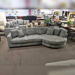Gray Sectional sofa with round chaise