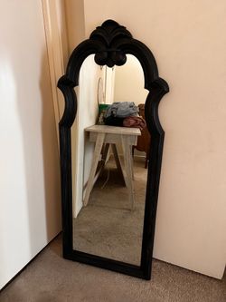 Ornate Black Distressed Mirror - 53" x 22" Arched Top