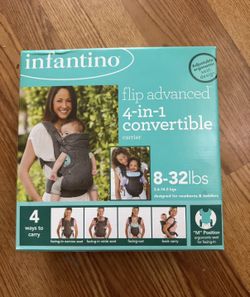 Infantino Flip 4-In-1 Convertible Baby Carrier - Gray: Features Padded Shoulder Straps & Buckle Closure New, factory sealed