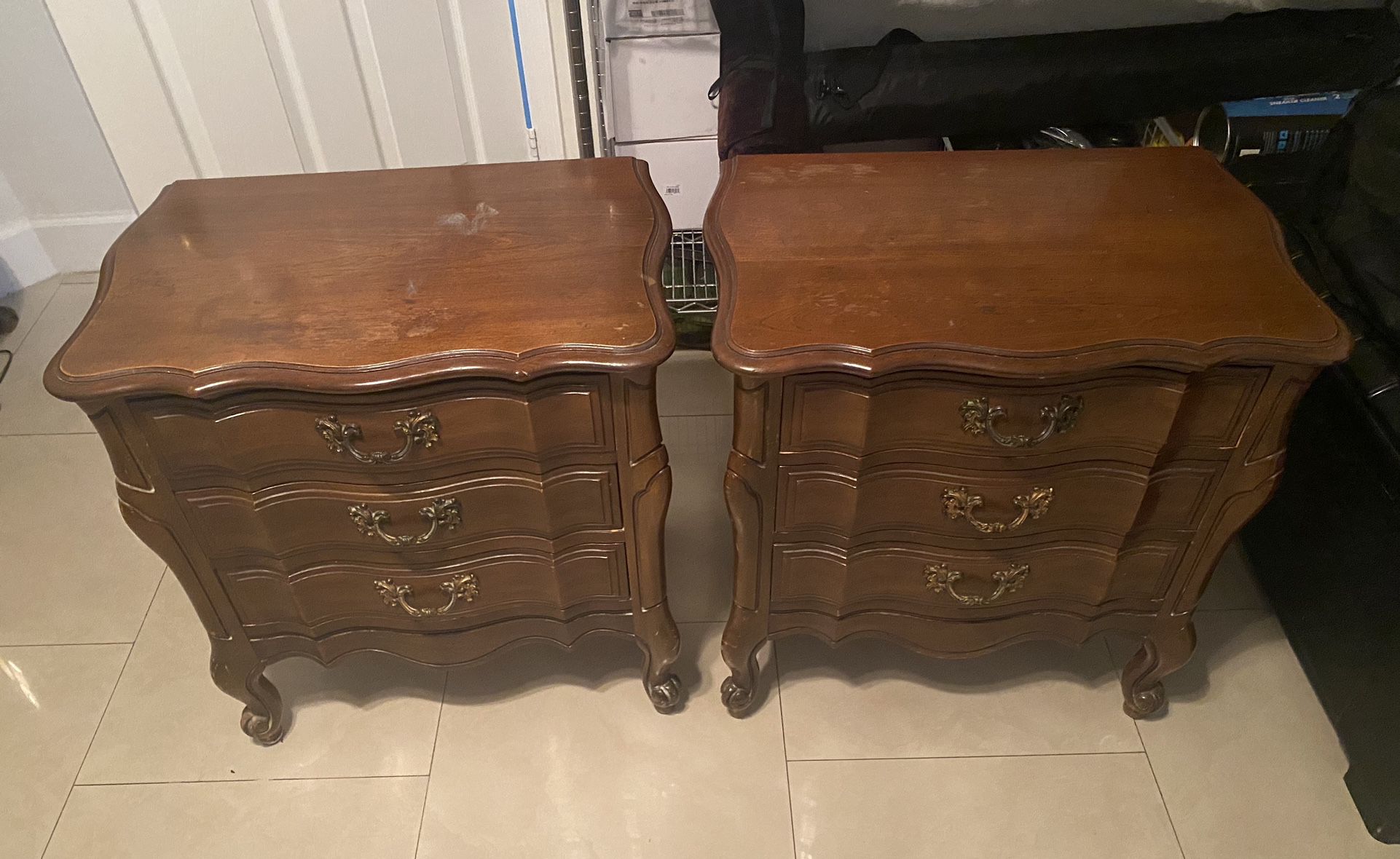 Antique French Provincial Wood Nightstands (2)