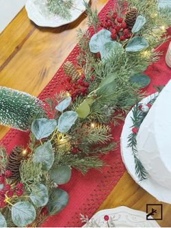Christmas Garland for Mantle 5.9FT Artificial Pine and Cypress with Red Berries Eucalyptus Leaves Pine Cone Perfect for Indoor and Outdoor Holiday Dec