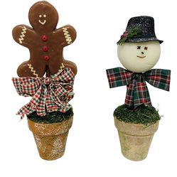 Set Of 2 Christmas Wax Topiary Sculptures 