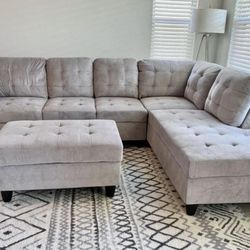 COSTCO Gray Chenille Sectional Couch And Storage Ottoman 