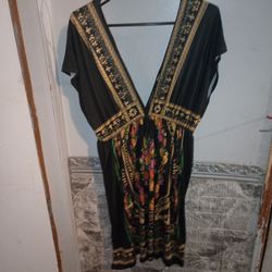 Black Floral Embroidered Wrap Dress