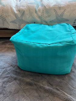 Dorm ottoman, shower curtain, chair cover, blanket