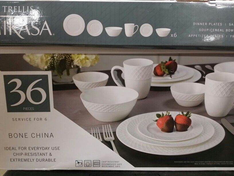 New Mikasa Trellis 36-piece White Bone China Dinnerware Set Services 6 Model 5190405
