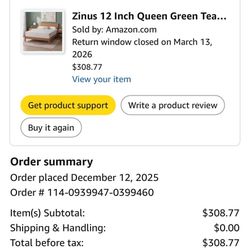 NEW Queen Size Zinus Mattress. 12” Memory Foam From Amazon